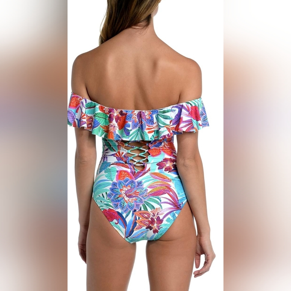 La Blanca Off Shoulder Ruffle One Piece Swimsuit - Picture 2 of 5